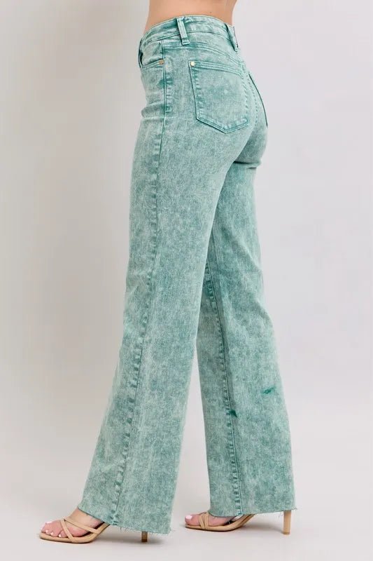 Judy Blue Full Size High Waist Garment Dyed Raw Hem Dad Jean Plus Size - THE AMERICAN BLUE