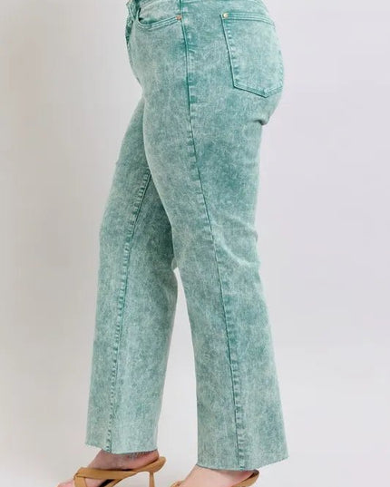 Judy Blue Full Size High Waist Garment Dyed Raw Hem Dad Jean Plus Size - THE AMERICAN BLUE