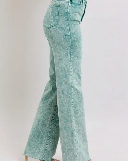 Judy Blue Full Size High Waist Garment Dyed Raw Hem Dad Jean Plus Size - THE AMERICAN BLUE