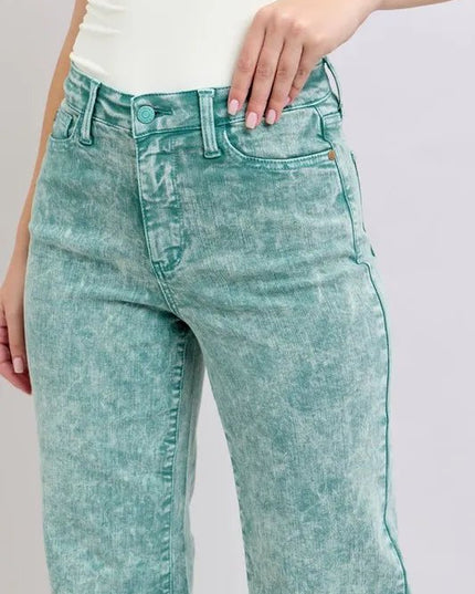 Judy Blue Full Size High Waist Garment Dyed Raw Hem Dad Jean Plus Size - THE AMERICAN BLUE