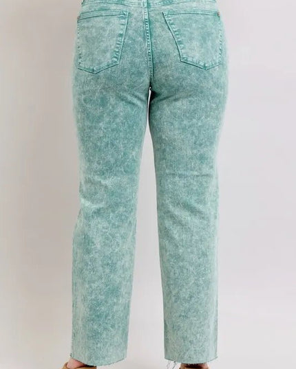 Judy Blue Full Size High Waist Garment Dyed Raw Hem Dad Jean Plus Size - THE AMERICAN BLUE