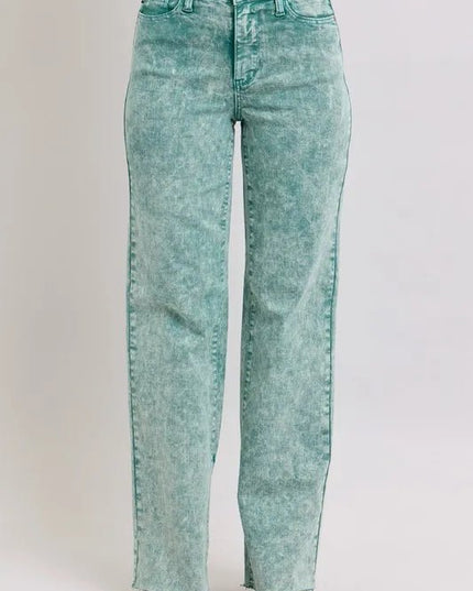 Judy Blue Full Size High Waist Garment Dyed Raw Hem Dad Jean Plus Size - THE AMERICAN BLUE