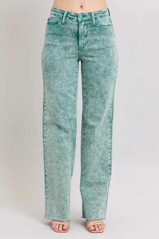 Judy Blue Full Size High Waist Garment Dyed Raw Hem Dad Jean Plus Size - THE AMERICAN BLUE