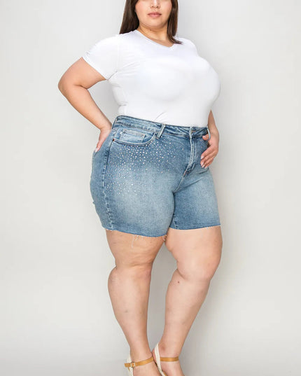 Judy Blue Full Size High Waist Raw Hem Denim Shorts - THE AMERICAN BLUE