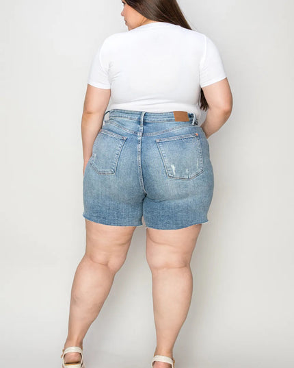 Judy Blue Full Size High Waist Raw Hem Denim Shorts - THE AMERICAN BLUE