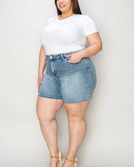 Judy Blue Full Size High Waist Raw Hem Denim Shorts - THE AMERICAN BLUE
