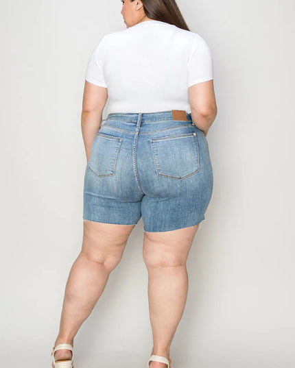 Judy Blue Full Size High Waist Raw Hem Denim Shorts - THE AMERICAN BLUE