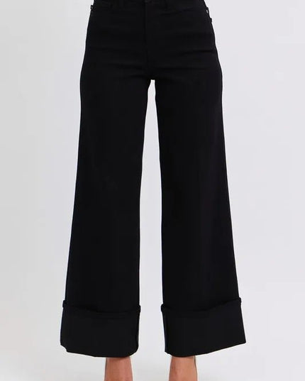 Judy Blue Full Size High Waist Reto Wide Leg W/ Cuff Plus Size - THE AMERICAN BLUE
