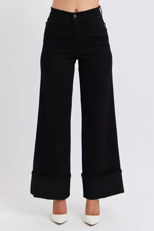 Judy Blue Full Size High Waist Reto Wide Leg W/ Cuff Plus Size - THE AMERICAN BLUE