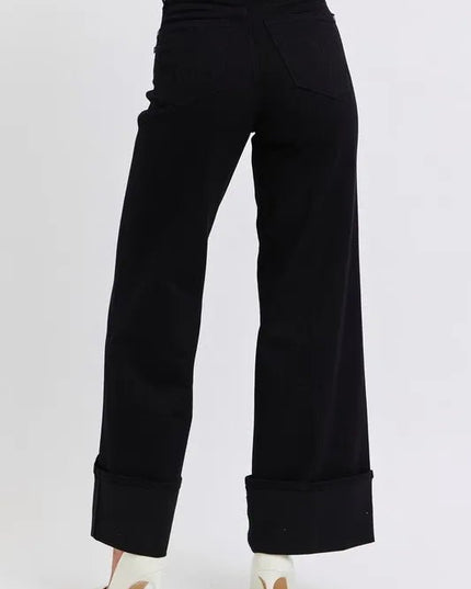 Judy Blue Full Size High Waist Reto Wide Leg W/ Cuff Plus Size - THE AMERICAN BLUE