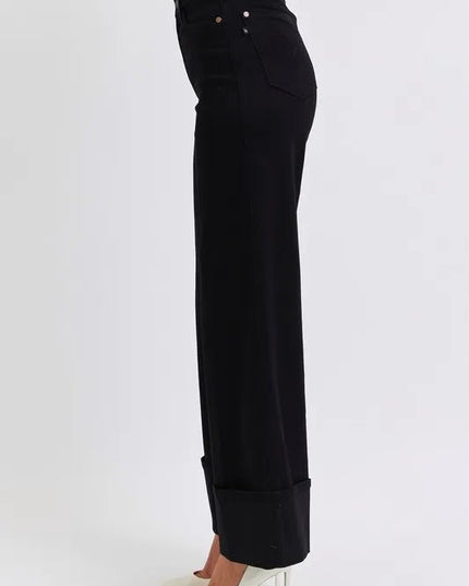 Judy Blue Full Size High Waist Reto Wide Leg W/ Cuff Plus Size - THE AMERICAN BLUE