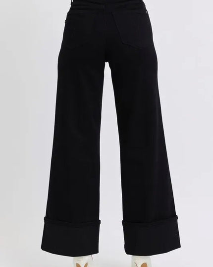 Judy Blue Full Size High Waist Reto Wide Leg W/ Cuff Plus Size - THE AMERICAN BLUE