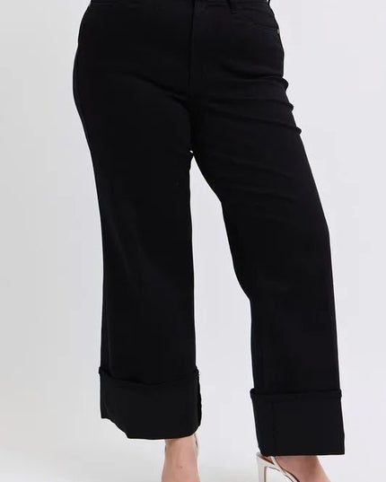 Judy Blue Full Size High Waist Reto Wide Leg W/ Cuff Plus Size - THE AMERICAN BLUE