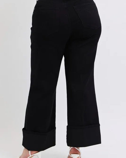 Judy Blue Full Size High Waist Reto Wide Leg W/ Cuff Plus Size - THE AMERICAN BLUE