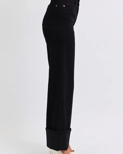 Judy Blue Full Size High Waist Reto Wide Leg W/ Cuff Plus Size - THE AMERICAN BLUE