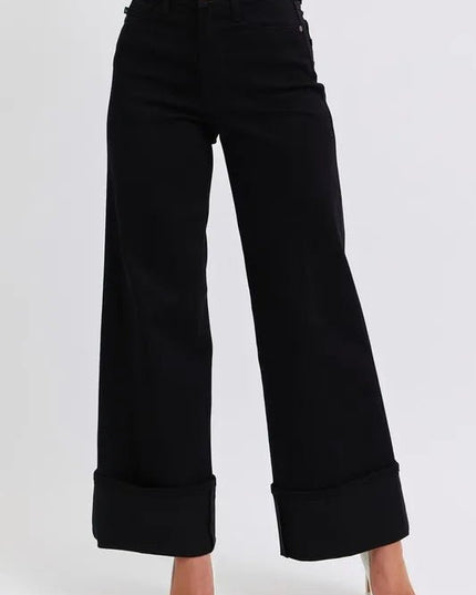Judy Blue Full Size High Waist Reto Wide Leg W/ Cuff Plus Size - THE AMERICAN BLUE