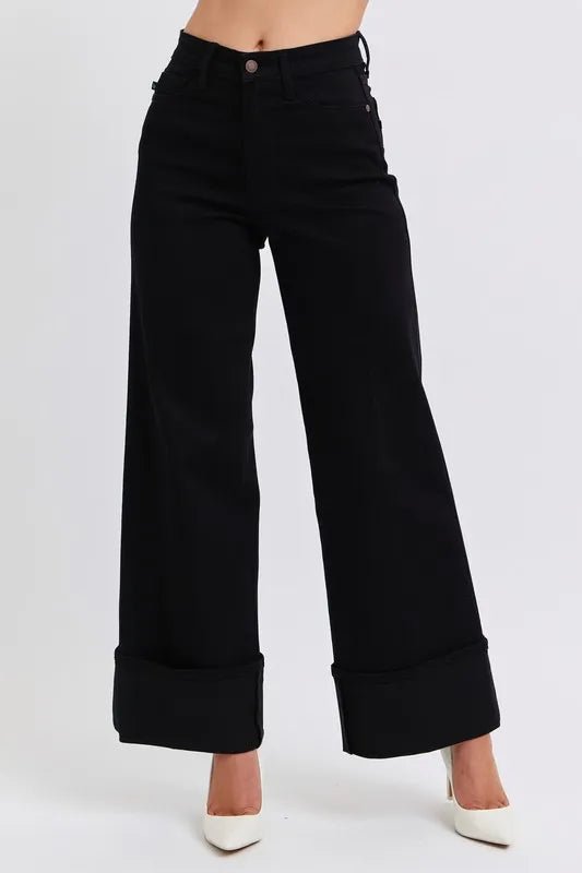 Judy Blue Full Size High Waist Reto Wide Leg W/ Cuff Plus Size - THE AMERICAN BLUE