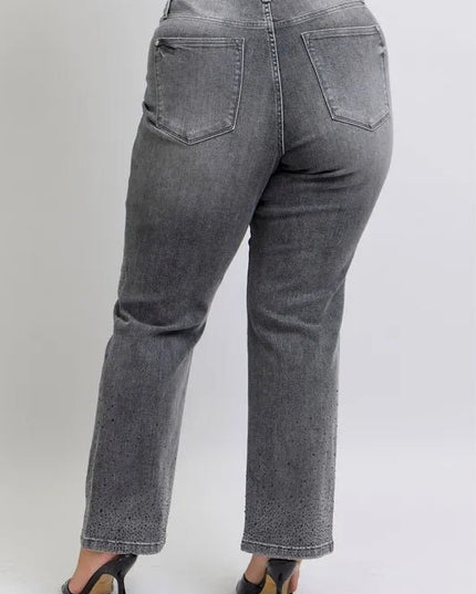 Judy Blue Full Size High Waist Rhinestone Straight Jeans Plus Size - THE AMERICAN BLUE