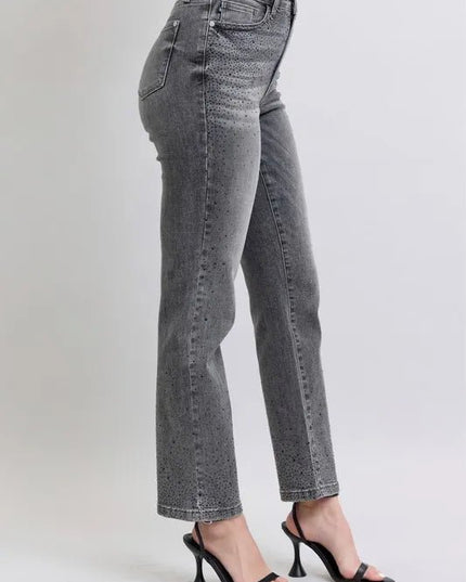 Judy Blue Full Size High Waist Rhinestone Straight Jeans Plus Size - THE AMERICAN BLUE