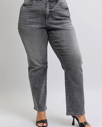 Judy Blue Full Size High Waist Rhinestone Straight Jeans Plus Size - THE AMERICAN BLUE