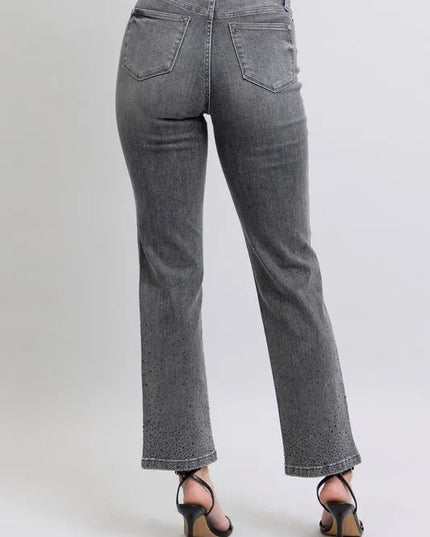 Judy Blue Full Size High Waist Rhinestone Straight Jeans Plus Size - THE AMERICAN BLUE