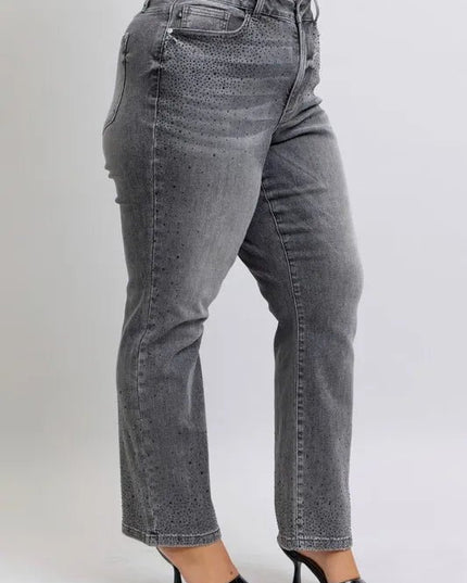 Judy Blue Full Size High Waist Rhinestone Straight Jeans Plus Size - THE AMERICAN BLUE