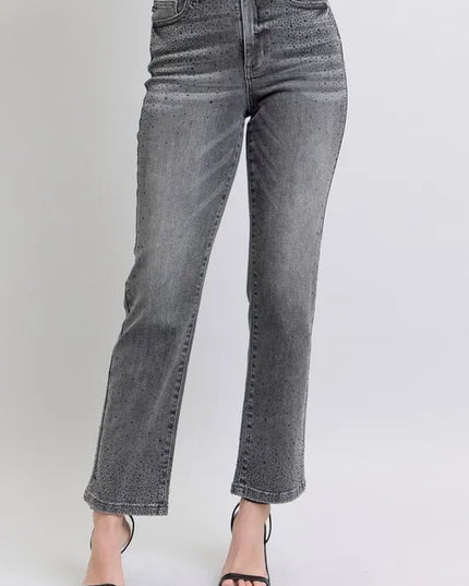 Judy Blue Full Size High Waist Rhinestone Straight Jeans Plus Size - THE AMERICAN BLUE