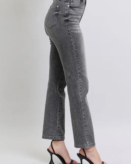 Judy Blue Full Size High Waist Rhinestone Straight Jeans Plus Size - THE AMERICAN BLUE