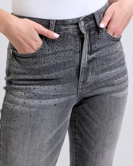 Judy Blue Full Size High Waist Rhinestone Straight Jeans Plus Size - THE AMERICAN BLUE