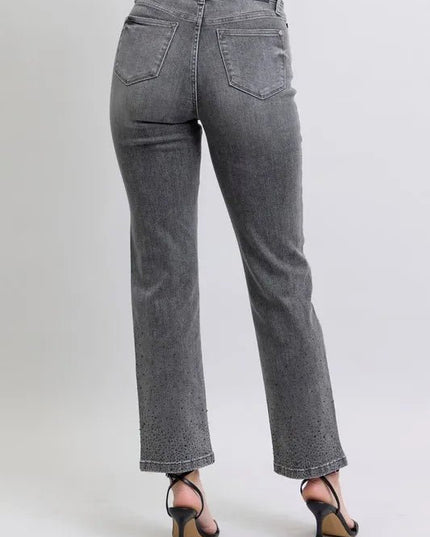 Judy Blue Full Size High Waist Rhinestone Straight Jeans Plus Size - THE AMERICAN BLUE