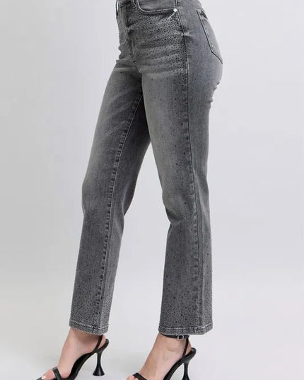 Judy Blue Full Size High Waist Rhinestone Straight Jeans Plus Size - THE AMERICAN BLUE