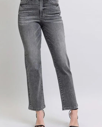 Judy Blue Full Size High Waist Rhinestone Straight Jeans Plus Size - THE AMERICAN BLUE