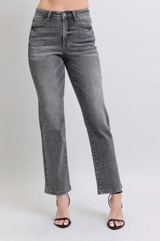 Judy Blue Full Size High Waist Rhinestone Straight Jeans Plus Size - THE AMERICAN BLUE