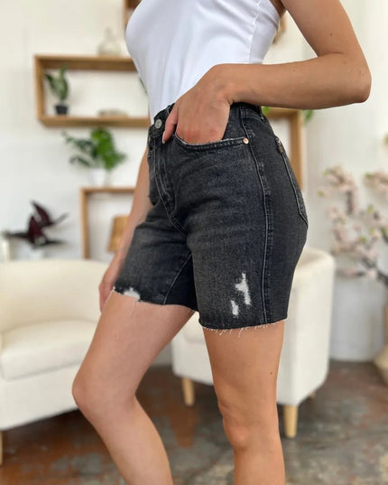 Judy Blue Full Size High Waist Rigid Magic Denim Shorts - THE AMERICAN BLUE