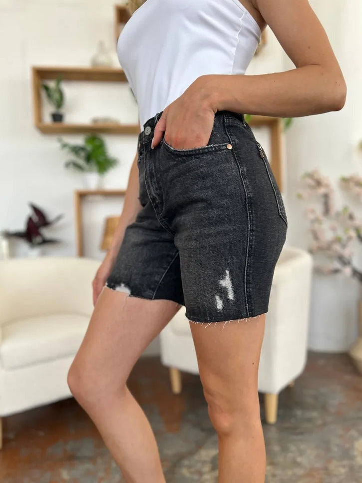 Judy Blue Full Size High Waist Rigid Magic Denim Shorts - THE AMERICAN BLUE