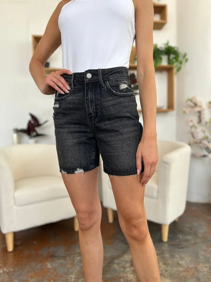 Judy Blue Full Size High Waist Rigid Magic Denim Shorts - THE AMERICAN BLUE