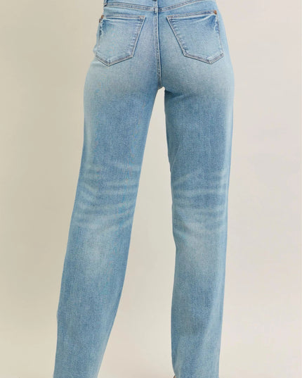 Judy Blue Full Size High Waist Rigid Magic Star Shaped Destroy 90's Straight Jeans Plus Size - THE AMERICAN BLUE