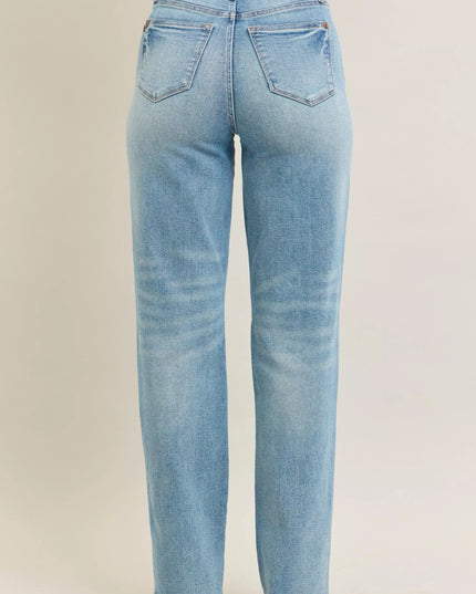 Judy Blue Full Size High Waist Rigid Magic Star Shaped Destroy 90's Straight Jeans Plus Size - THE AMERICAN BLUE