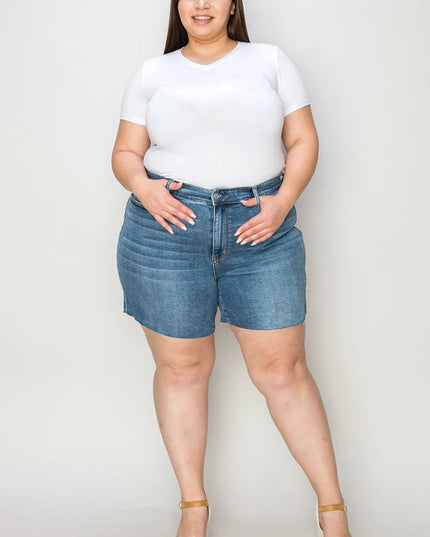 Judy Blue Full Size High Waist Slim Denim Shorts - THE AMERICAN BLUE