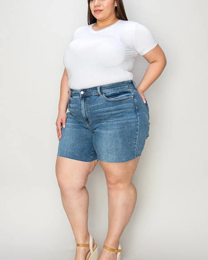 Judy Blue Full Size High Waist Slim Denim Shorts - THE AMERICAN BLUE
