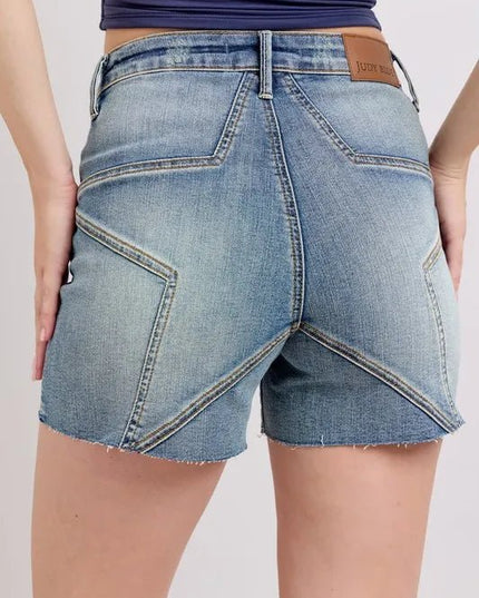 Judy Blue Full Size High Waist Star Seam Detail Denim Shorts Plus Size - THE AMERICAN BLUE