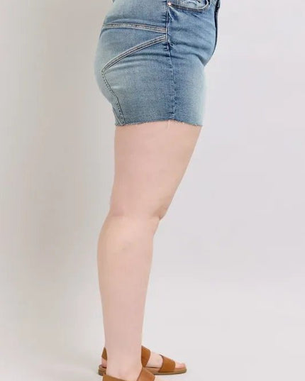 Judy Blue Full Size High Waist Star Seam Detail Denim Shorts Plus Size - THE AMERICAN BLUE