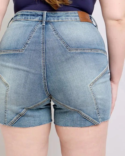Judy Blue Full Size High Waist Star Seam Detail Denim Shorts Plus Size - THE AMERICAN BLUE