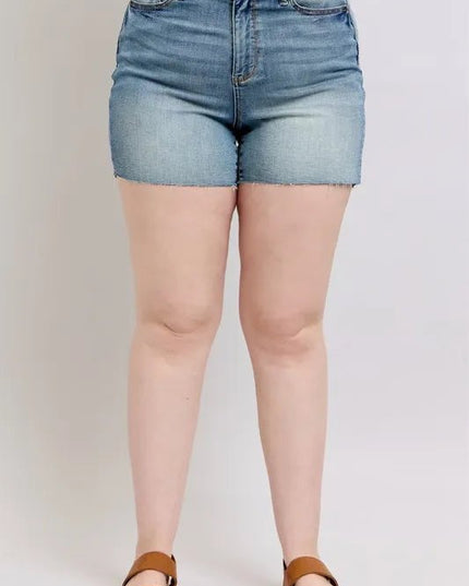 Judy Blue Full Size High Waist Star Seam Detail Denim Shorts Plus Size - THE AMERICAN BLUE