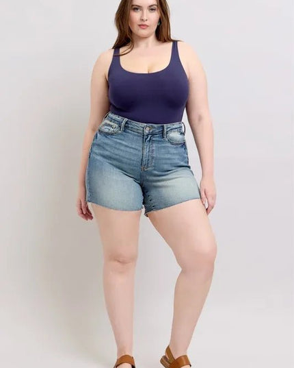 Judy Blue Full Size High Waist Star Seam Detail Denim Shorts Plus Size - THE AMERICAN BLUE