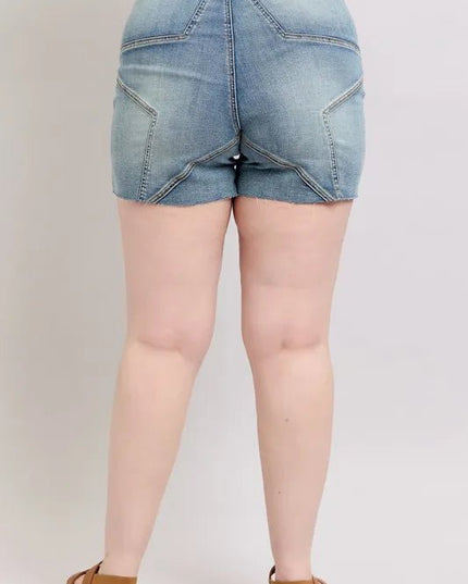 Judy Blue Full Size High Waist Star Seam Detail Denim Shorts Plus Size - THE AMERICAN BLUE