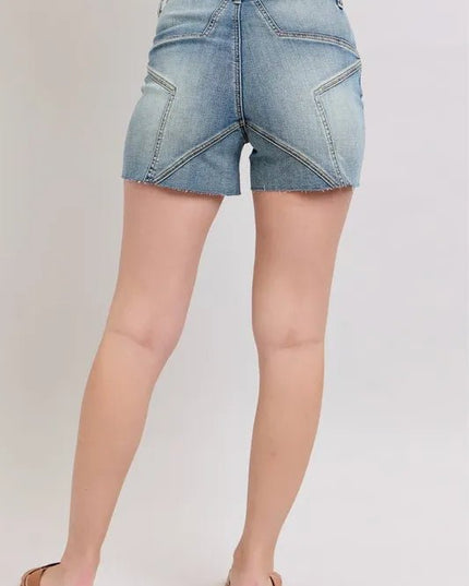 Judy Blue Full Size High Waist Star Seam Detail Denim Shorts Plus Size - THE AMERICAN BLUE
