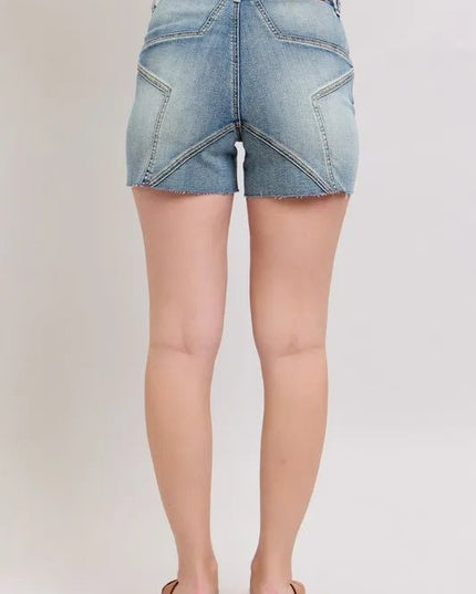 Judy Blue Full Size High Waist Star Seam Detail Denim Shorts Plus Size - THE AMERICAN BLUE