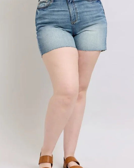 Judy Blue Full Size High Waist Star Seam Detail Denim Shorts Plus Size - THE AMERICAN BLUE