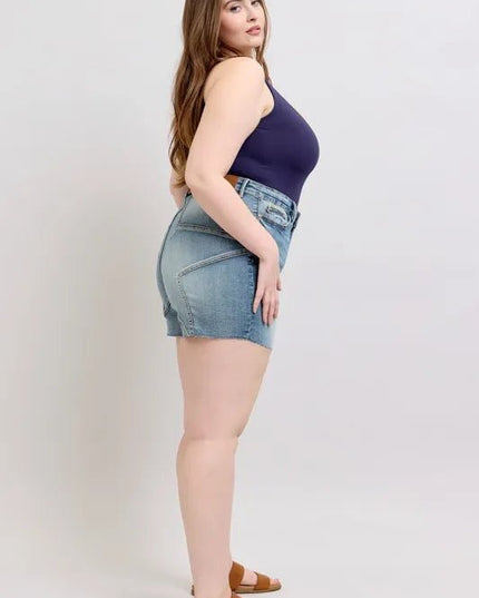 Judy Blue Full Size High Waist Star Seam Detail Denim Shorts Plus Size - THE AMERICAN BLUE